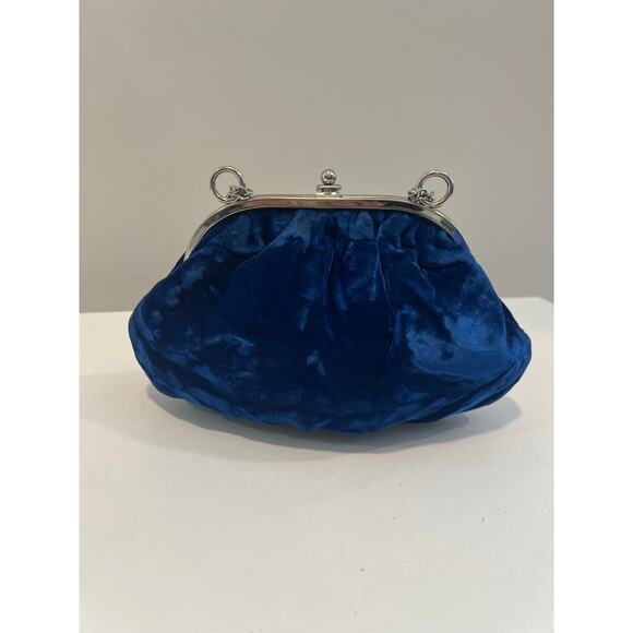 Vintage 1950s-1960s Handbag Blue Velvet Silver Chain Handle JL - Picture 3 of 7